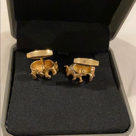 TOURNEAU 14K GOLD HEAVY BULL & BEAR CUFFLINKS WITH REAL RUBY EYES - Picture 4 of 10